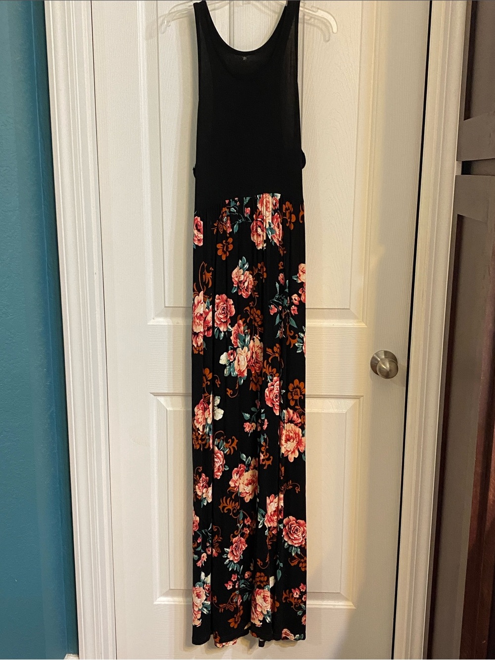 Black Floral Maxi Dress with Rose Print